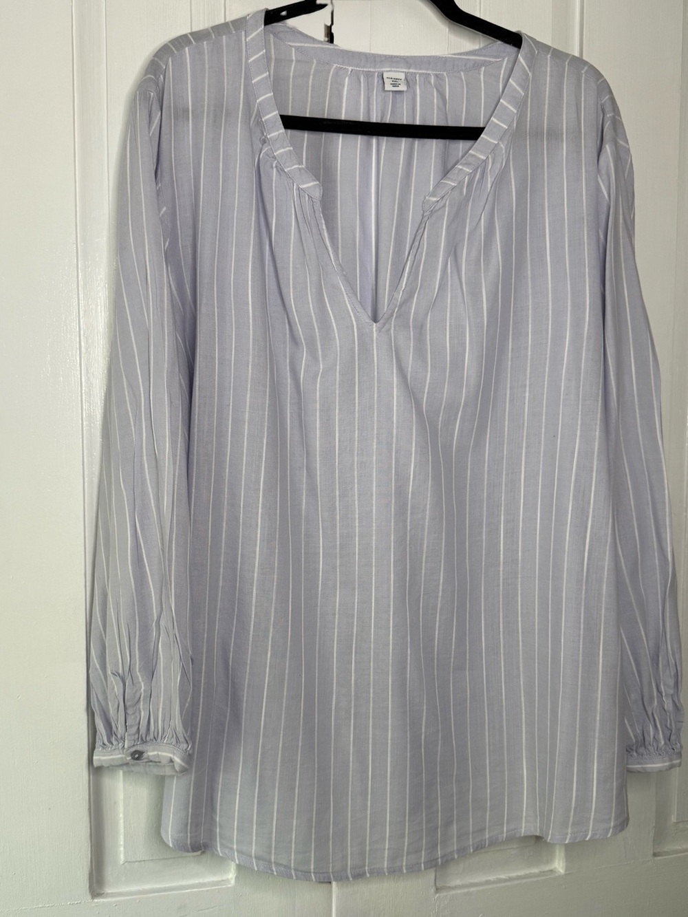 Old Navy Women Blue Striped Split-Neck Long Sleeve Blouse- XXL